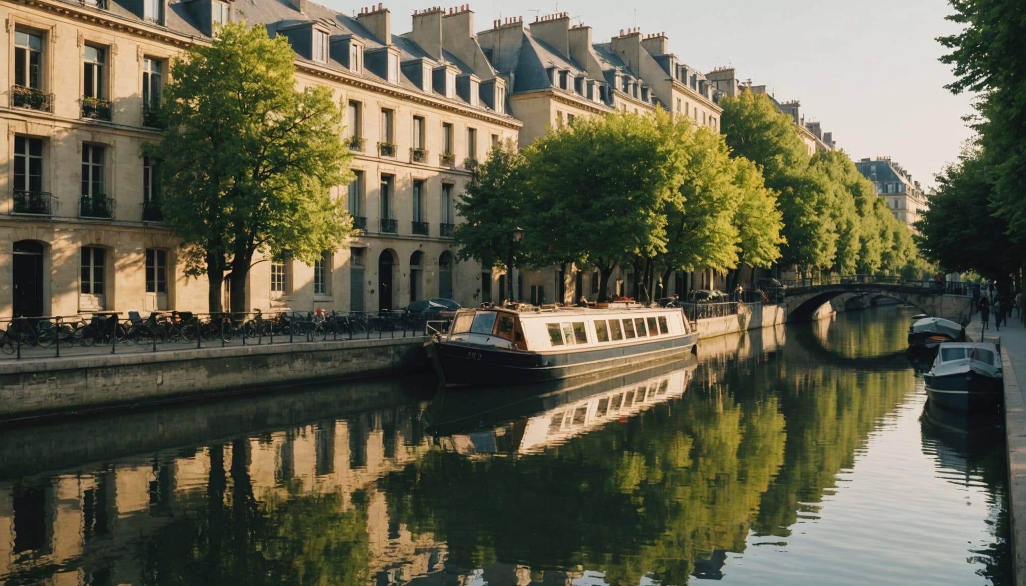 Balade romantique sur la Seine avec des vues magnifiques  
Bateau glissant sur la Seine entouré de paysages charmants