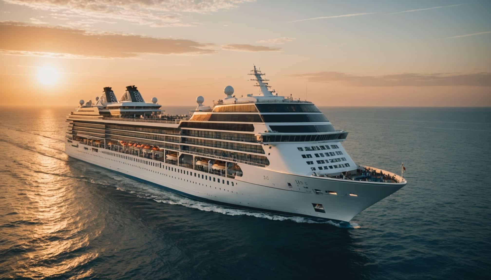 Bateau de croisière élégant naviguant sur une mer calme  
Vaisseau de luxe avec des passagers admirant le paysage