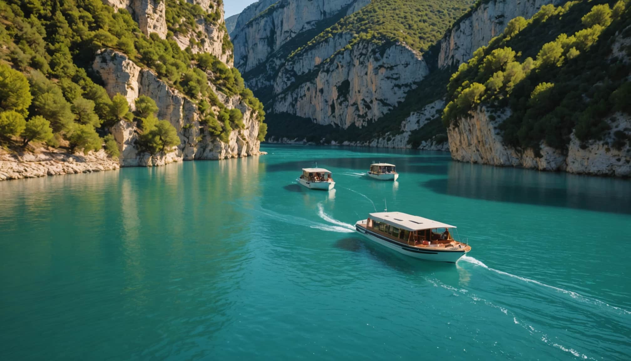 Bateau naviguant sur les eaux cristallines du Verdon