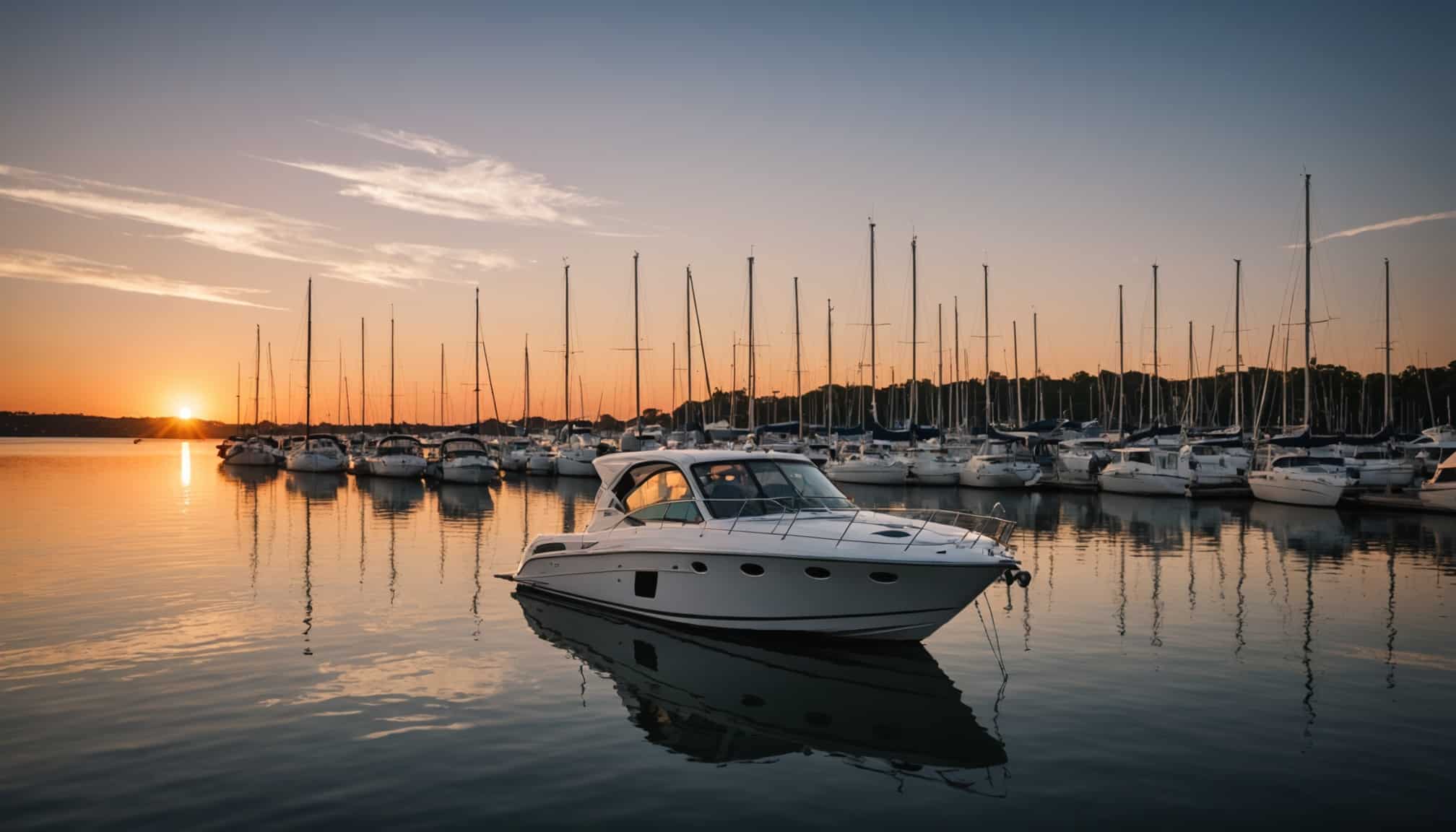 Bateau naviguant tranquillement sur un lac paisible  
Un voilier voguant sous un ciel dégagé et ensoleillé