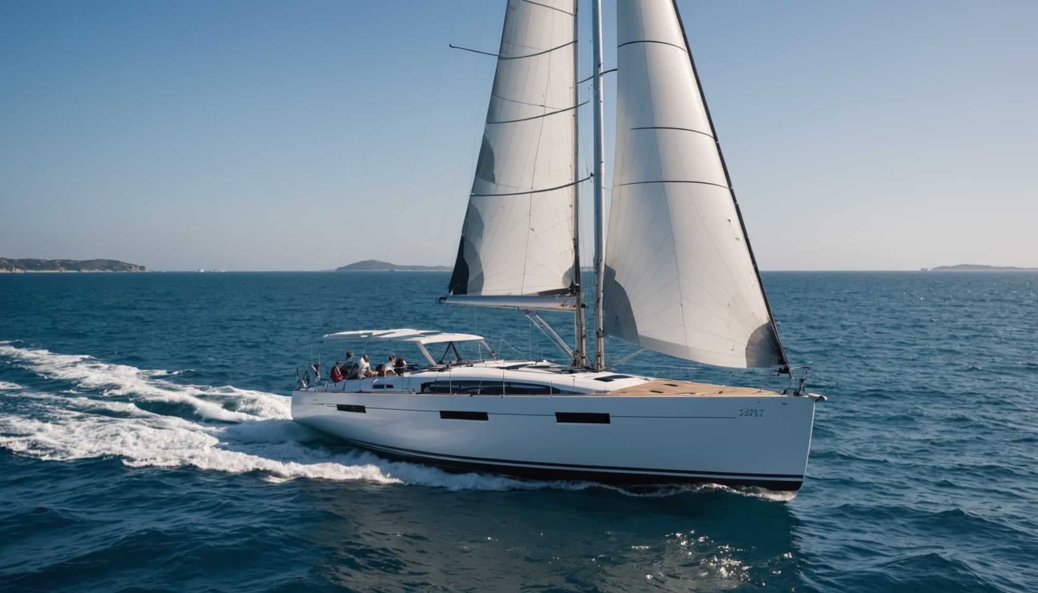 Voilier de luxe naviguant sur des eaux turquoise  
Bateau élégant voguant sous un ciel ensoleillé