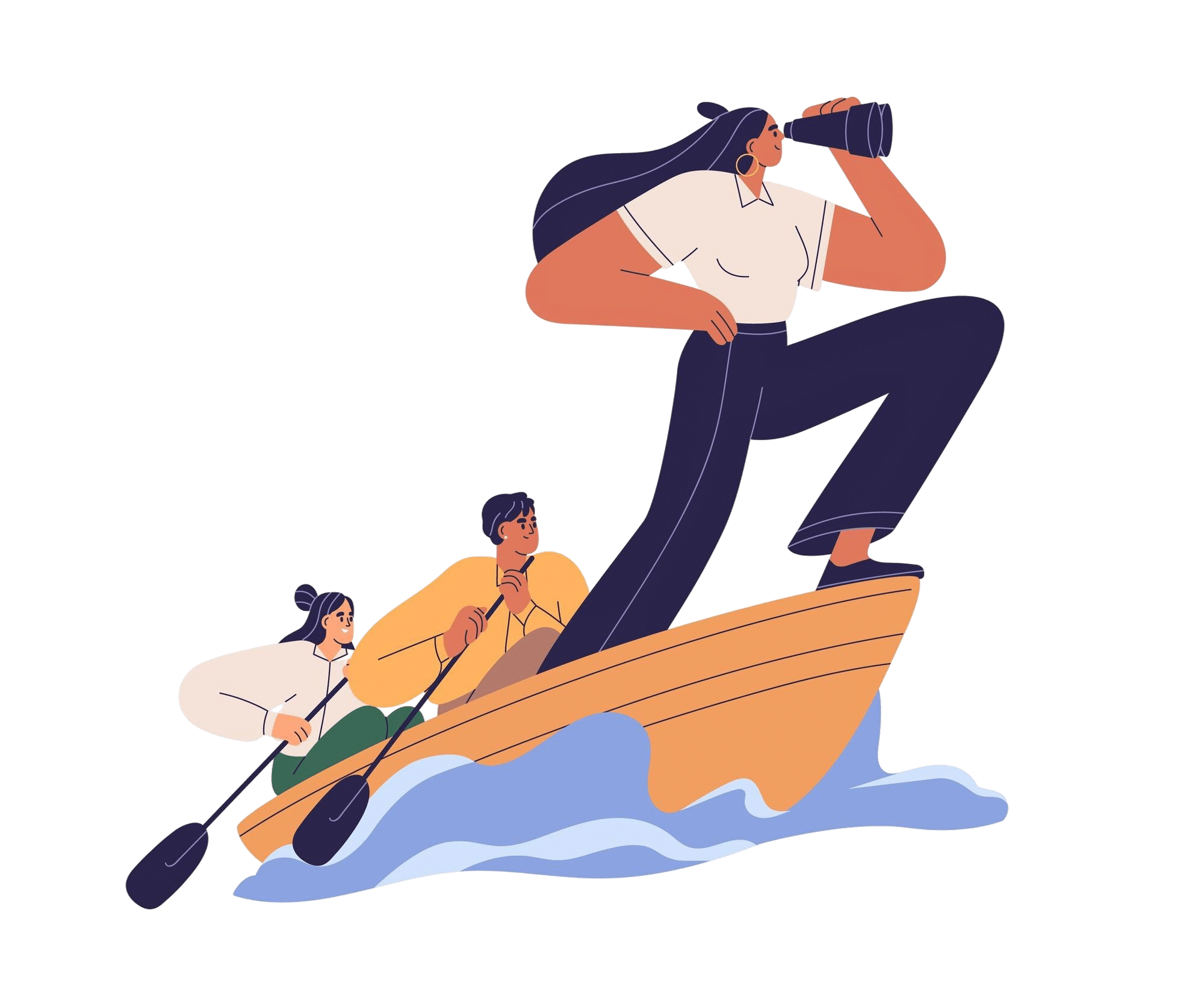 business leader searching new horizons opportunities leading boat team goal leadership strategy vision mission concept flat graphic vector illustration isolated white background